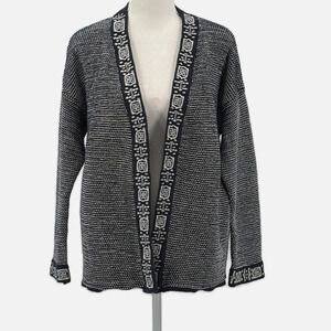 WoolOvers Organic Cotton Open Front Cardigan in Navy & Cream - Size Medium